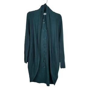 Pink Rose Open Front Knit Green Lace Up Back Cardigan Size XS‎